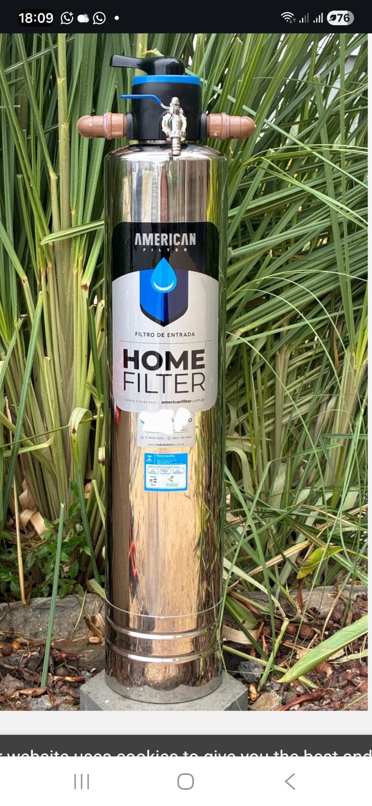 Filtro de entrada de água em aço inox instalado na entrada de uma casa